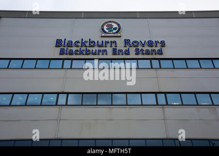 An external view of the Blackburn End Stand before Blackburn Rovers played Shrewsbury Town in a Sky Bet League One fixture at Ewood Park. Both team were in the top three in the division at the start of the game. Blackburn won the match by 3 goals to 1, watched by a crowd of 13,579. Stock Photo