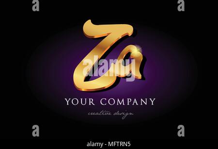 za z a alphabet combination letter logo in gold golden 3d metal ...