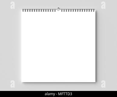 Blank spiral binding wall calendar mock up on dry wall. 3D illustrating. Stock Photo