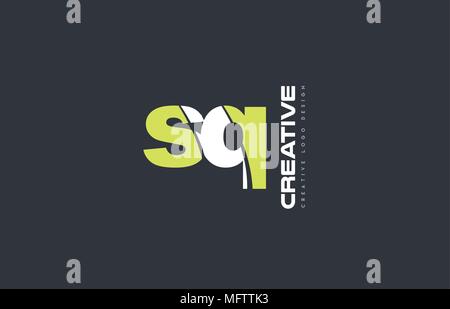 joint joined letter combination sq s q alphabet green blue blackground ...
