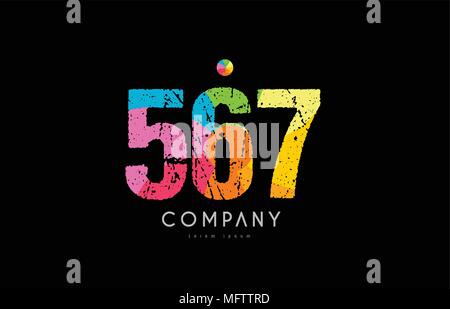 number 567 logo icon design with grunge texture and rainbow colored ...