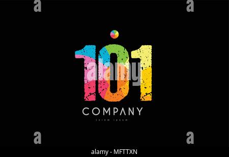 number 101 logo icon design with grunge texture and rainbow colored pattern Stock Vector