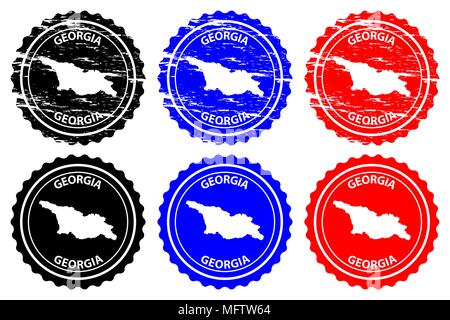 Georgia - rubber stamp - vector, Georgia map pattern - sticker - black, blue and red Stock Vector