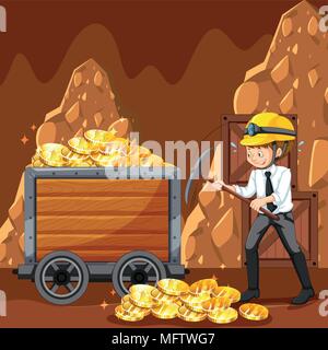 An Office Worker Mining Cyber Coin illustration Stock Vector