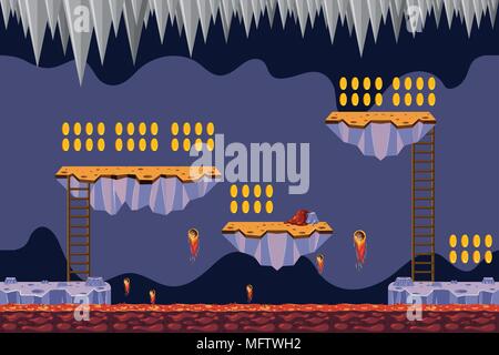 Coin Collecting Game Lava Theme illustration Stock Vector