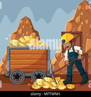 Cyber Coin Mining and Worker illustration Stock Vector
