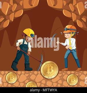 Cyber Coin Mining and Worker illustration Stock Vector