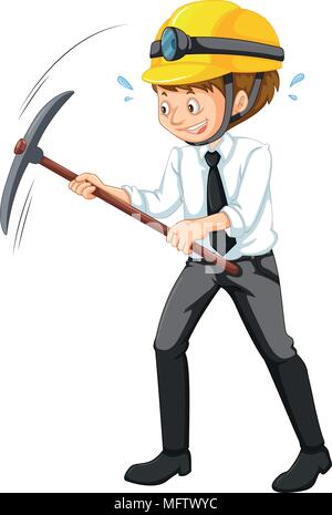 An Office Worker Mining on White Background illustration Stock Vector