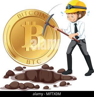 A Worker Mining Cyber Coin illustration Stock Vector