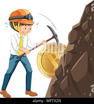 A Worker Mining Cyber Coin illustration Stock Vector