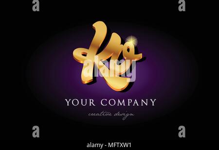 kv k v alphabet combination letter logo in gold golden 3d metal ...