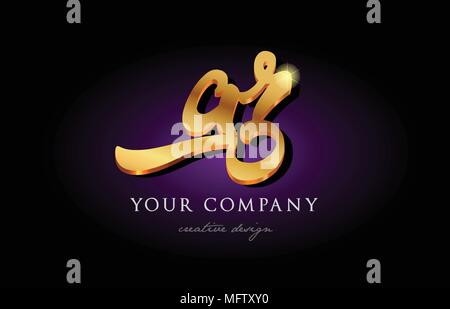 ar a r alphabet combination letter logo in gold golden 3d metal beautiful typography suitable for banner brochure design Stock Vector