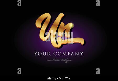 un  u n alphabet combination letter logo in gold golden 3d metal beautiful typography suitable for banner brochure design Stock Vector