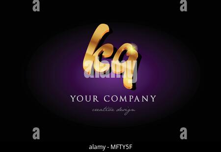 kq k q alphabet combination letter logo in gold golden 3d metal ...