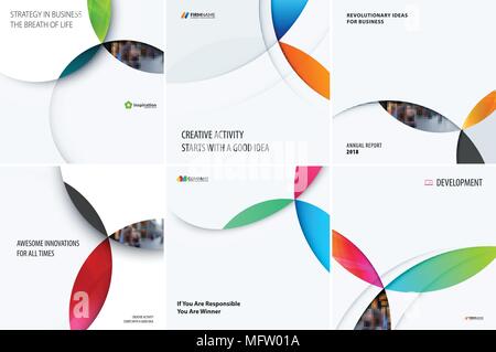 Set of modern design abstract templates. Creative business background with colourful circles intersections for promotion, banner, brand printing, part Stock Vector