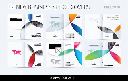 Abstract brochure in material design style, modern catalog, centerfold cover, flyer in A4 with colourful circles intersections for branding. Business  Stock Vector