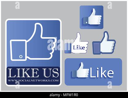 Face book icon collection with like buttons Stock Vector