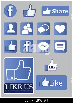 Face book icon collection with like buttons Stock Vector