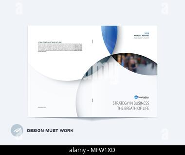Abstract brochure in material design style, modern catalog, centerfold cover, flyer in A4 with blue colourful circles intersections for branding. Busi Stock Vector
