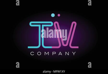 Alphabet tv t v letter logo design combination with neon light effect in blue and pink color suitable for a company banner or branding purposes Stock Vector