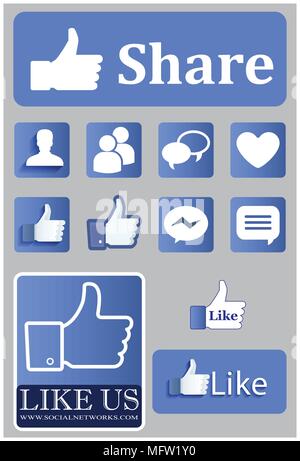 Face book icon collection with like buttons Stock Vector