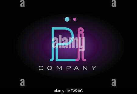 Alphabet pi p i letter logo design combination with neon light effect in blue and pink color suitable for a company banner or branding purposes Stock Vector