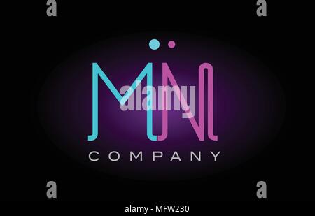 Alphabet mn m n letter logo design combination with neon light effect in blue and pink color suitable for a company banner or branding purposes Stock Vector