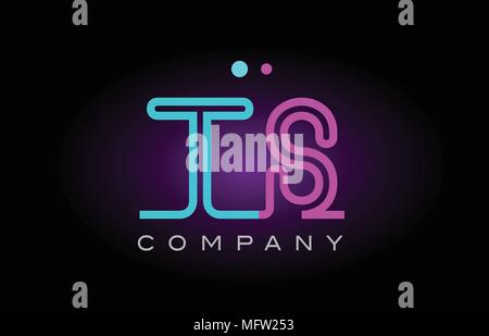 Alphabet ts t s letter logo design combination with neon light effect in blue and pink color suitable for a company banner or branding purposes Stock Vector