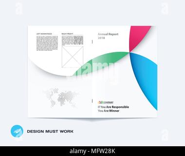 Abstract brochure in material design style, modern catalog, centerfold cover, flyer in A4 with colourful circles intersections for branding. Business  Stock Vector