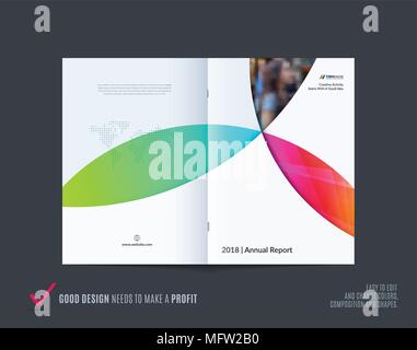 Abstract brochure in material design style, modern catalog, centerfold cover, flyer in A4 with colourful circles intersections for branding. Business  Stock Vector