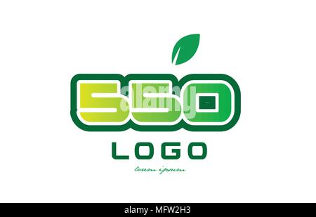 Design of number numeral  digit 550 with green leaf and color suitable for a business or company Stock Vector