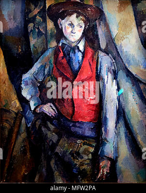 Boy in red vest by Paul Cezanne Stock Photo