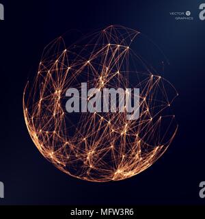 Abstract vector graphics. Spherical object with connected polygonal elements. Stock Vector