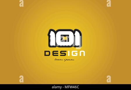 design of bold number numeral digit 101 with white color and black contour on yellow background suitable for a company or business Stock Vector