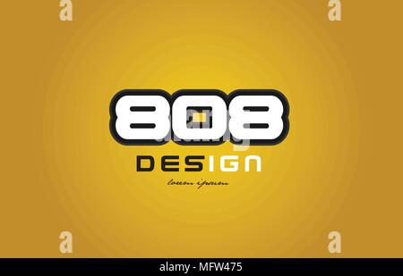 design of bold number numeral digit 808 with white color and black contour on yellow background suitable for a company or business Stock Vector