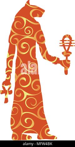 God Bastet cat egyptian pattern silhouette ancient egypt Stock Vector