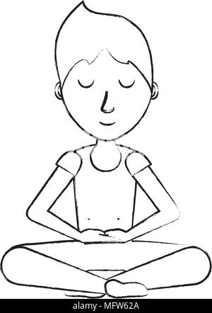 sketch of cartoon man doing lotus position over white background ...