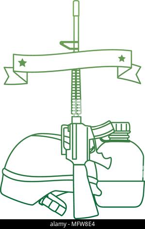 rifle war with helmet and canteen Stock Vector