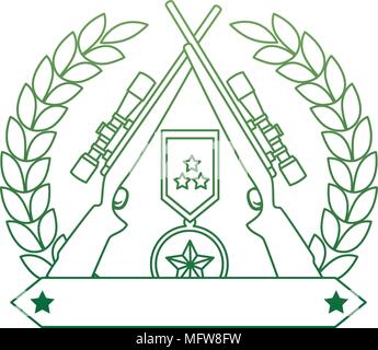 sniper rifles crossed with wreath and medal vector illustration design ...