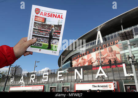 A general view of the match day program prior to the UEFA Europa League semi final, first leg match at the Emirates Stadium, London. Stock Photo