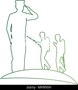 silhouette of military saluting with tropers Stock Vector
