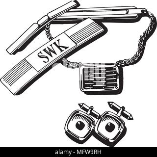 Mens Jewelry Set - Retro Clipart Illustration Stock Vector