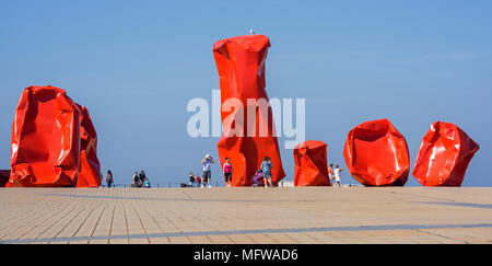 Conceptual work of art Rock Strangers by artist Arne Quinze at seaside resort Ostend / Oostende, West Flanders, Belgium Stock Photo