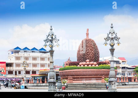 The big durian statue at the entrance to Kampot city, Cambodia Stock Photo