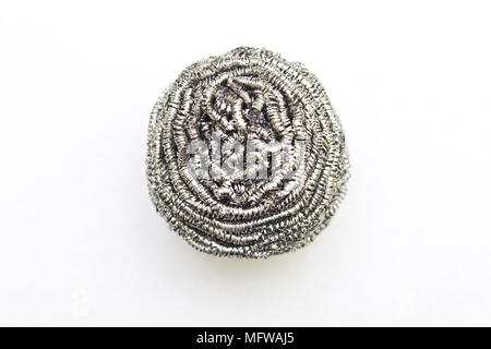 Metal sponge for washing dishes on a white background Stock Photo