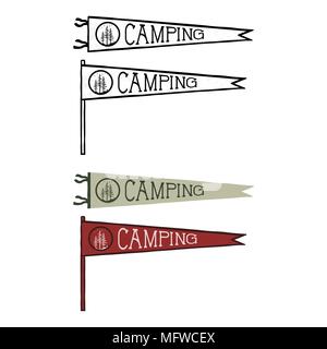 Camping pennants templates. Vintage Hand drawn pendants in retro colors design. Best for t-shirts, travel mugs, backpack and any other identities. Stock vector isolated on white background. Stock Vector