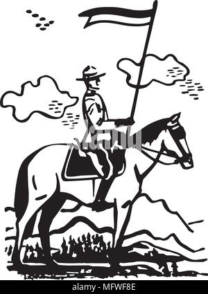 Mountie On Horseback - Retro Clipart Illustration Stock Vector