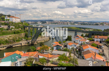 Maria Pia Bridge in Porto, constructed by Eiffel Stock Photo