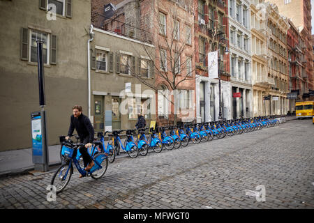 Manhattan in New York City,  line of Citi Bike a privately owned public bicycle sharing hire system Stock Photo
