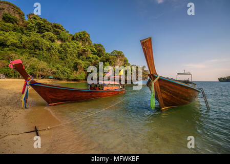 Thai longtail boats parked at the Koh Hong island in Thailand Stock Photo